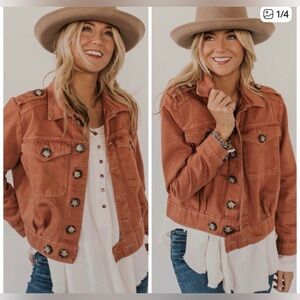 Free People Denim Slouchy Eisenhower Jacket Terracotta M
